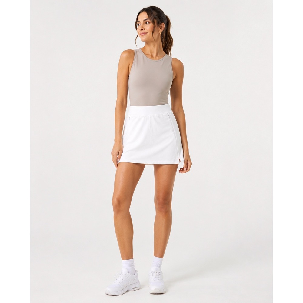 T by Talbots Womens White Cotton Blend Athletic Skort Zip Pockets Medium